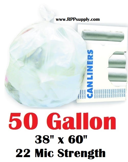 55-60 Gallon Clear Trash Bags 38x60 22 Micron 150 Bags